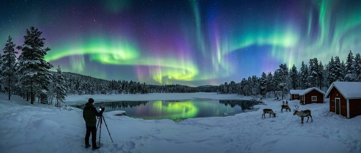 Nordlichter über Schwedisch Lappland